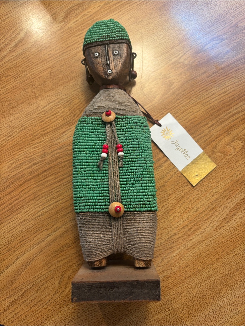 Handcrafted African Beaded Wood Figure / Fold Art Sculpture